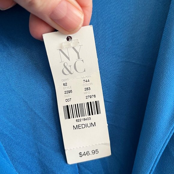 New York And Company Cap Sleeve Wrap Front Dress Fully Lined Blue Size Large - Picture 5 of 12